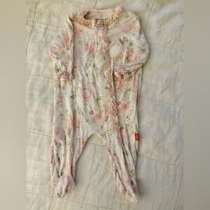 Magnetic Me Floral Ruffle Footie - Pink, Cream & Mint